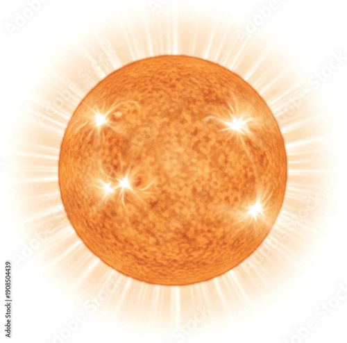 Vibrant celestial orb radiating powerful light and intense energy, a dazzling representation of cosmic brilliance and stellar dynamism