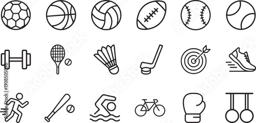 Sport web icons set with fitness, games, and athletic activity symbols for web, app, and infographic use.
