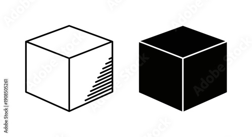 3D cube or box icon in outline and filled styles, for geometry and packaging
