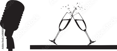 Two champagne flutes clinking together with bubbles isolated design illustration