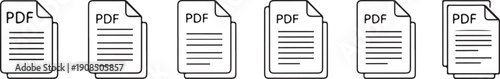 Five documents representing different file formats commonly used for digital files Vector