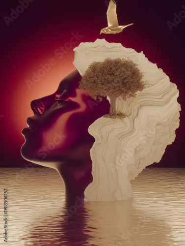 Abstract Human Consciousness Represented as Female Silhouette
Symbolic Surreal Art of Woman, Nature and Inner Transformation
