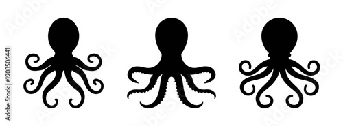 Octopus silhouette vector art illustration of sea creature marine life underwater animal graphic design element