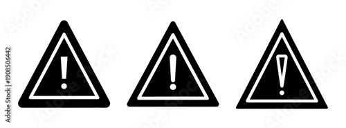 Three black triangle warning signs attention caution alert hazard danger exclamation point symbol icon