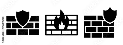 Firewall security protection shield brick wall network safety internet secure system defense