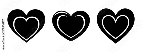 Three black heart shapes vector design for valentine's day love and wedding graphic design element