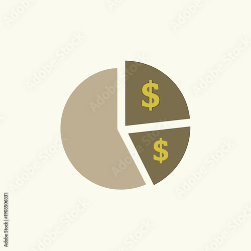 analyzing financial profit with pie chart and dollar icons on white area