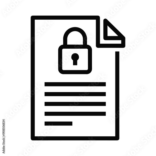 Secure Document Icon, Flat Illustration of Protected File with Lock