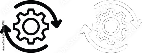 Industrial Gear Silhouette with Circular Arrows, Automation and Process Concept Vector