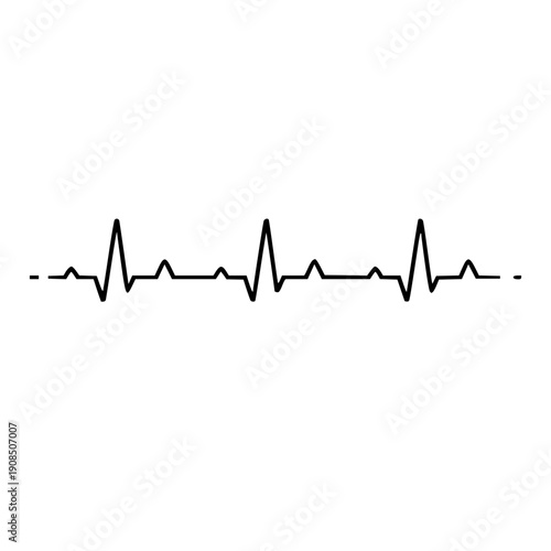 Minimalist black line graphic depicting a continuous heartbeat rhythm, symbolizing life, health, and vital signs monitoring on a clean white background