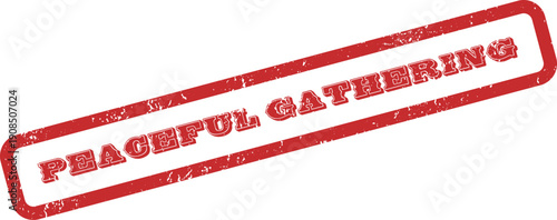 Peaceful Gathering Grungy Red Rubber Stamp Mark for Community and Event Concepts