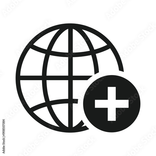 Global health or medical care concept, flat illustration of globe with medical cross symbol, vector EPS design