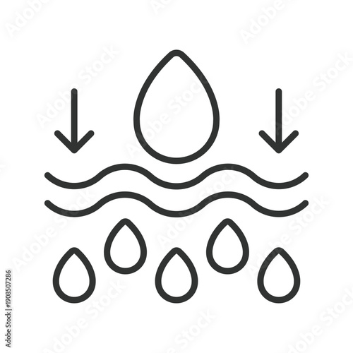 Skin moisture infiltration icon in line design. water penetration into skin layers on white background vector. moisture infiltration editable stroke icon