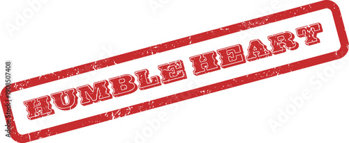 Red distressed rubber stamp imprint of the inspirational text Humble Heart for spiritual virtues