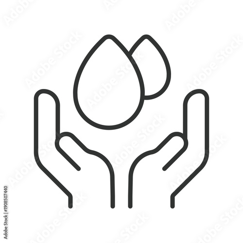 Natural skincare care icon in line design. hands holding moisture on white background vector. care editable stroke icon