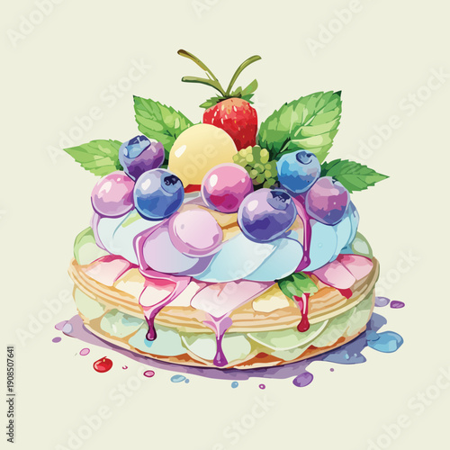 Easter Watercolor Berry Tart Illustration – Pastel Spring Dessert Clipart Design