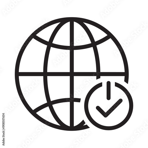Global time symbol, clock and earth globe vector icon