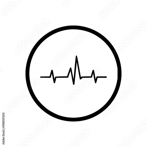 Simple black and white graphic icon of a heartbeat line within a circle, representing life, health, and medical concepts