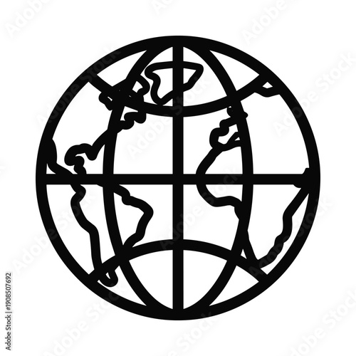 Simple black and white vector illustration of a globe on a white background