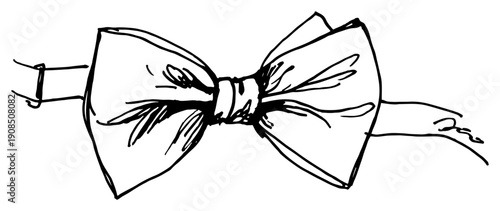 Elegant formal bow tie fashion accessory hand drawn vector illustration in loose ink sketch style