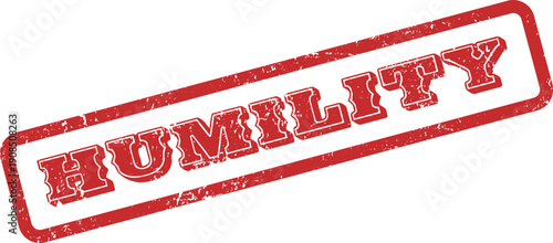 Textured red rubber stamp impression of the word Humility symbolizing modest values and character strength