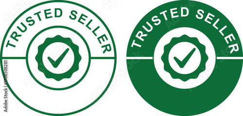 Trusted seller verification badges with circular seal and checkmark icon