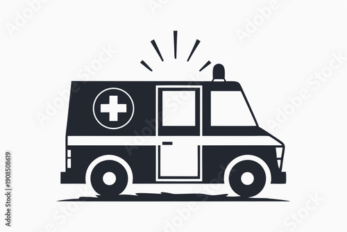 Black and white ambulance showcases a cross symbol on its side, adding distinction