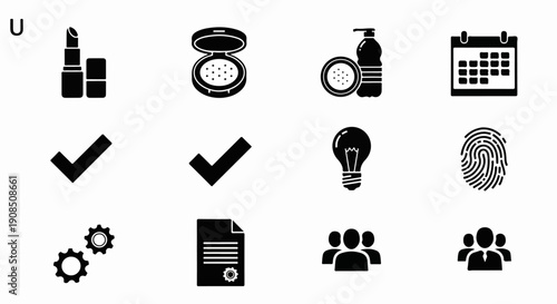 Set of black business and cosmetic icons on white background