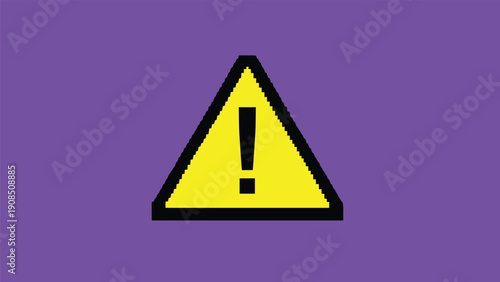 Prominent yellow triangular warning sign with a black border and a bold black exclamation mark, set against a solid purple background, indicating caution or important alert.
