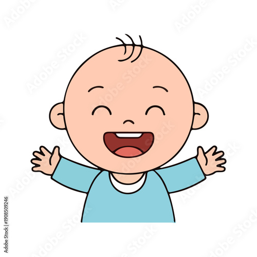 Happy cartoon baby smiling widely with open arms