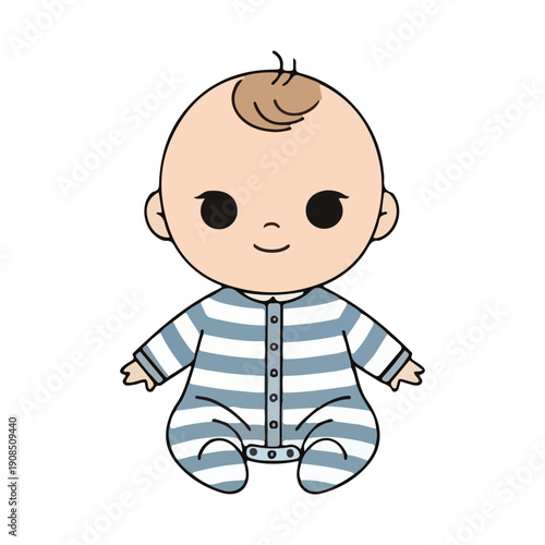 Adorable Cartoon Baby Vector Illustration Striped Onesie