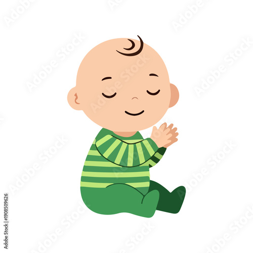 Cute Baby Cartoon Vector Sitting with Clapped Hands