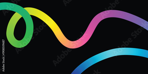 Vibrant rainbow glowing neon light trails on black background