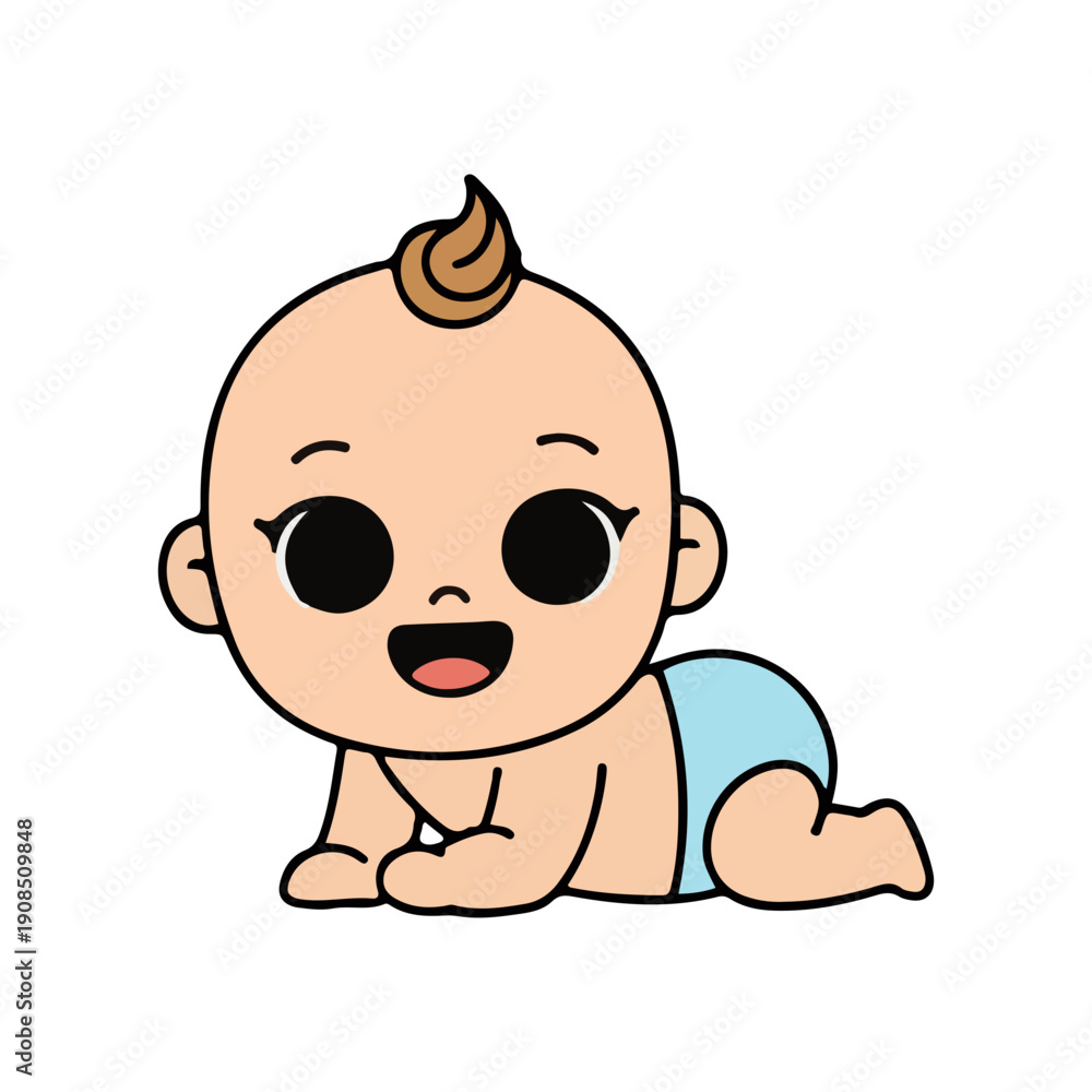 Obraz premium Cute Smiling Baby Crawling Illustration