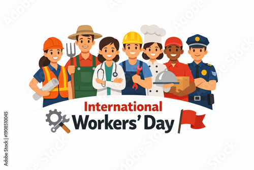 International Workers’ Day Multisector Workforce Standing Together in Flat Vector Illustration