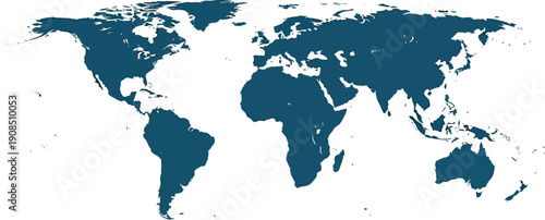 Solid dark blue world map graphic representing global connectivity and geographical information display on a white background.
