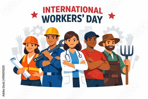 International Workers’ Day Confident United Workforce in Flat Vector Illustration