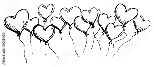 Heart shaped balloons cluster romantic sketch vector illustration