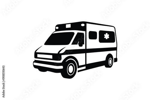 Outline Styled Black and White Ambulance Trucks with Emergency Star of Life Symbol