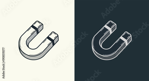 Horseshoe magnet icon on contrasting backgrounds.