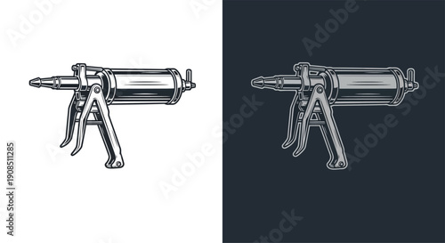 Dual Caulk Gun Illustrations on Contrasting Backgrounds.
