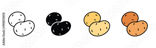 Organic potato vegetable and farm produce icon vector. Raw potato tuber and healthy vegan ingredient symbol set. Vector illustration