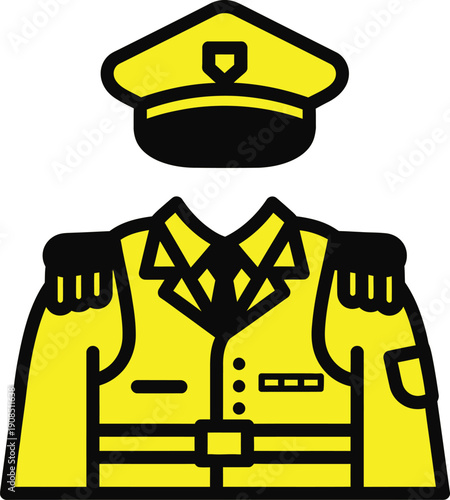 Illustration of a police officer in a bright yellow uniform and cap
