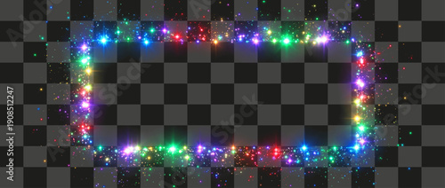 Sparkle Frame Rectangular Glittering Border Graphic Element Rainbow Multicolor Glow Transparent Effect