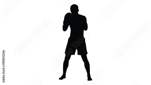 Silhouette of a boxer in a fighting stance isolated on a white background