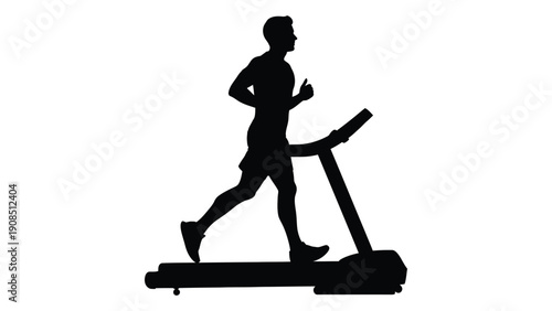 Silhouette of a man running on a treadmill depicted in a minimalist style