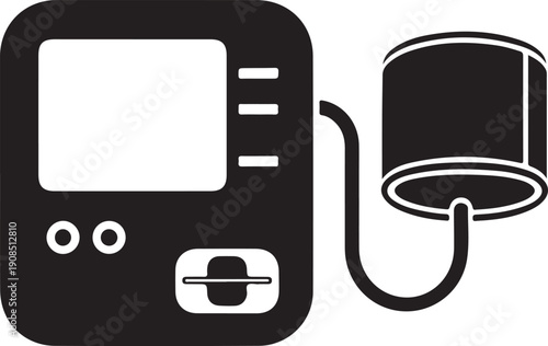 Black and white of a pressure monitor and cuff sphygmomanometer medical device health hypertension d