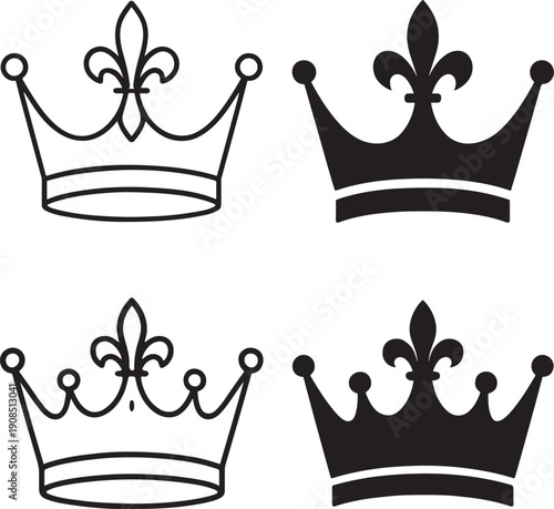 Elegant black crown icon in bold silhouette outline style.