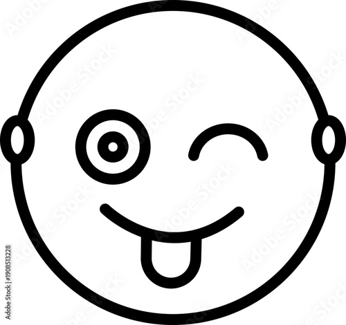 Winking Face with Tongue Emoji line Icon, Playful Tongue-Out Wink Symbol, Silly Winking Face Illustration