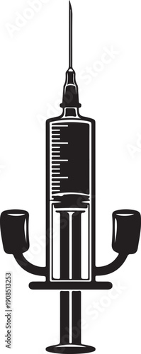 Black and white of a vintage syringe with two cups medical healthcare injection needle
